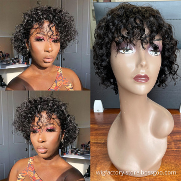 Indian virgin Human hair machine made short water wave wigs, short curly bob wig, short wigs for black women